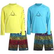 Big Chill Boys' Rash Guard Set - 4-Piece UPF 50+ Long Sleeve Swim Shirt and Trunks Swimsuit Set 4-14